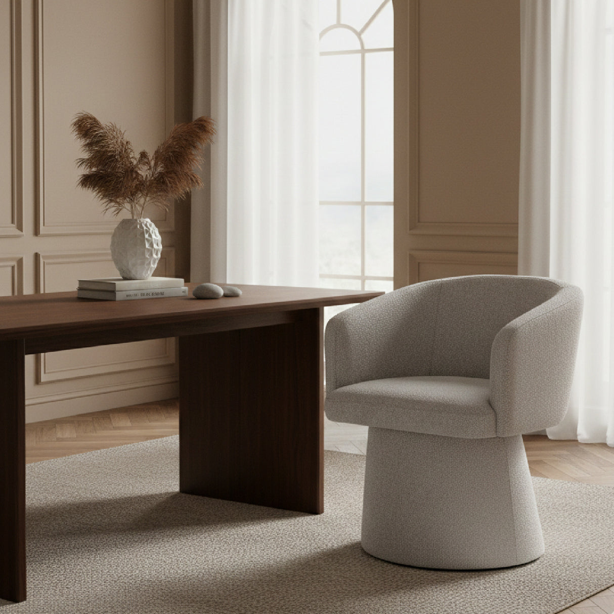 Gray Central Base Dining Chair – Linton – angled view