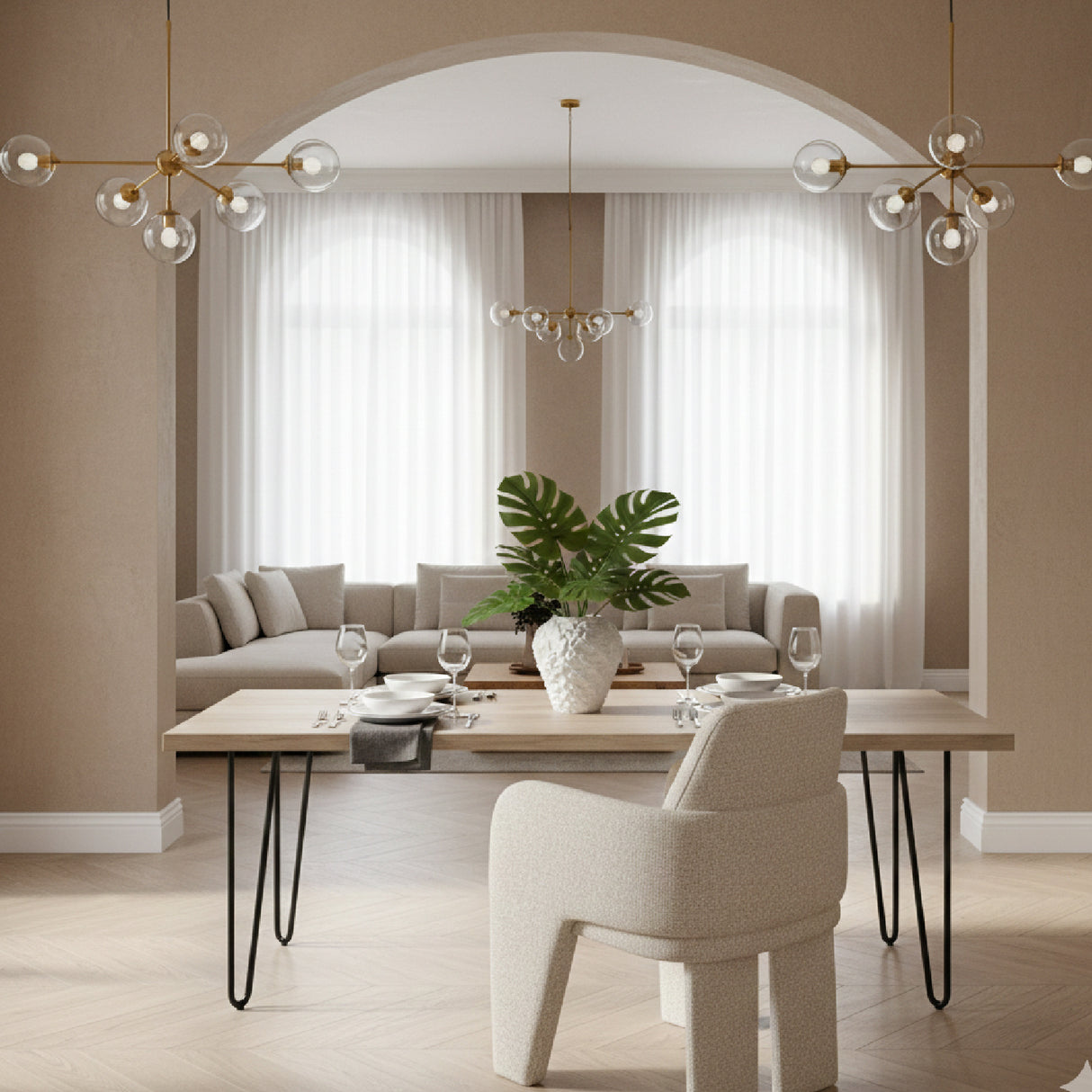 Beige Linen Dining Chair – Cando – angled view