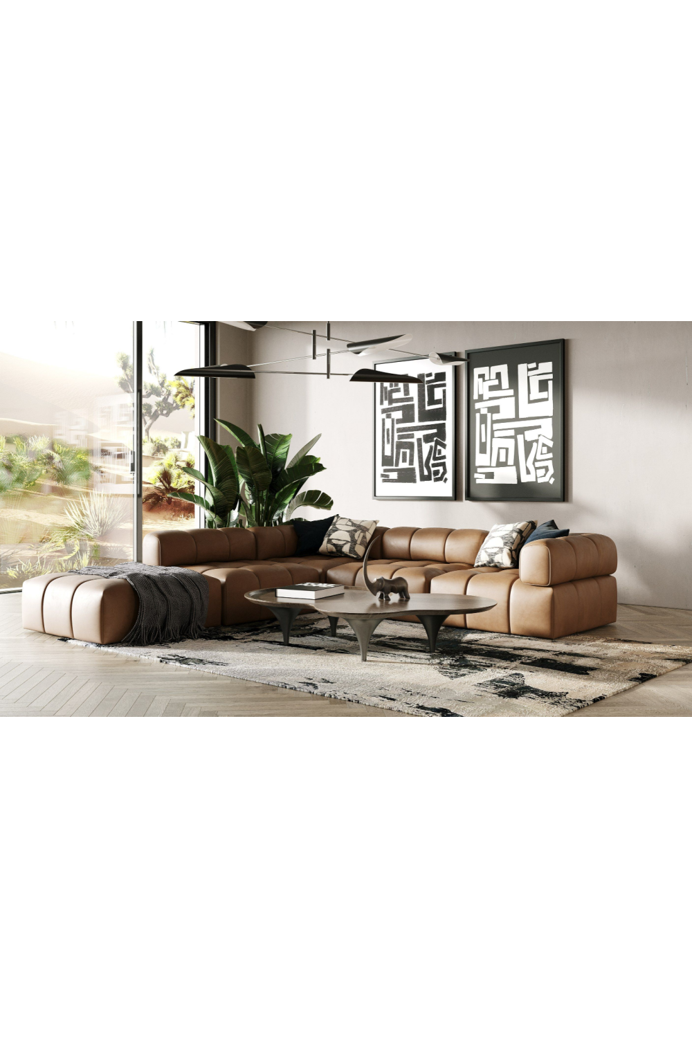 Brown Leather Modular Corner Sofa | OROA Modern Everest | Oroa.com