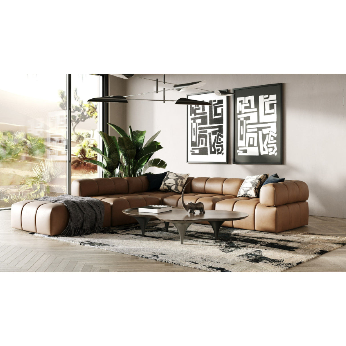 Brown Leather Modular Corner Sofa | Oroa.com