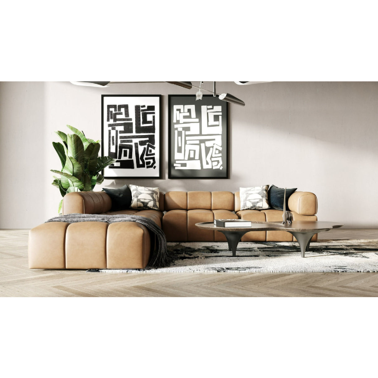Brown Leather Modular Corner Sofa | Oroa.com