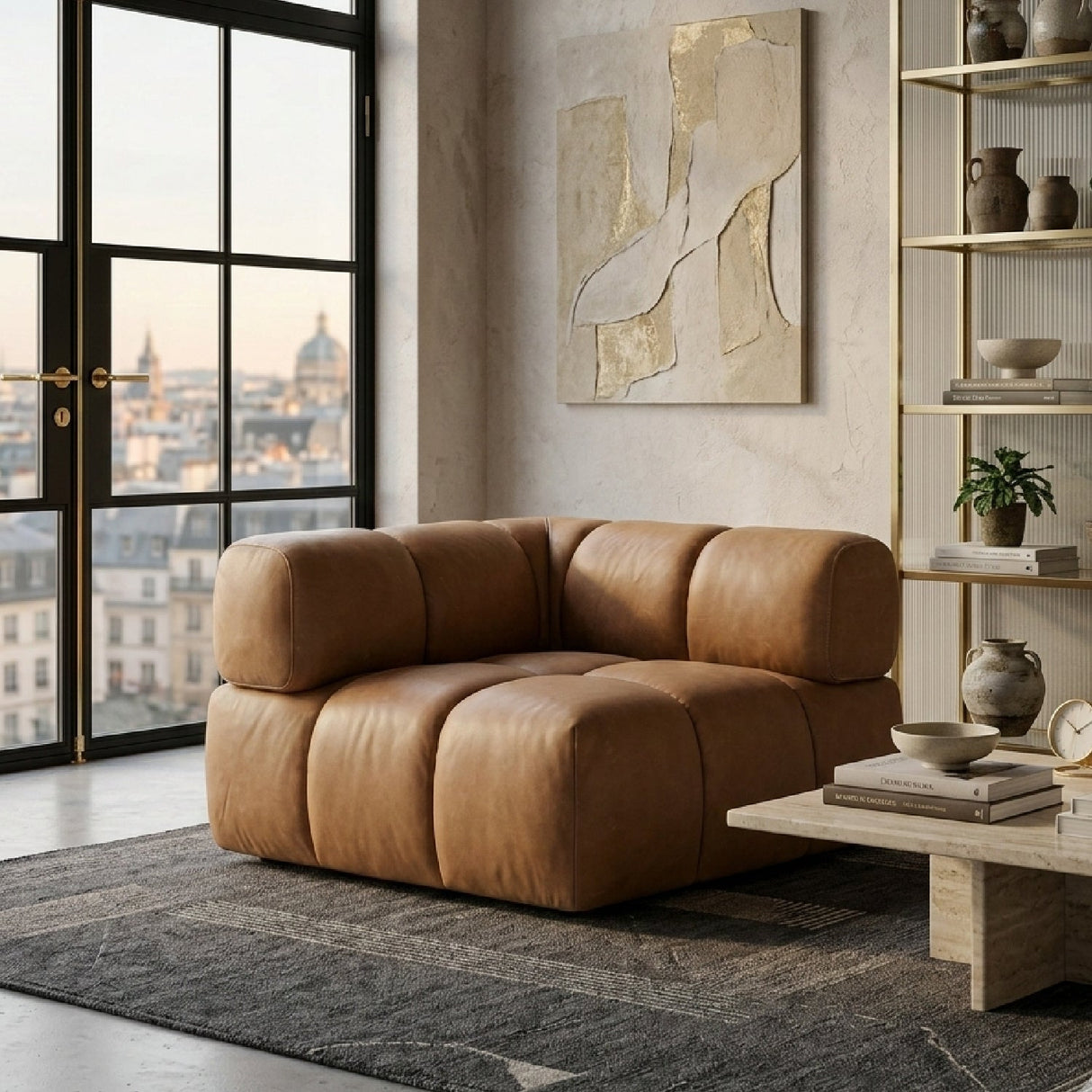Brown Leather Modular Corner Sofa – Everest – angled view