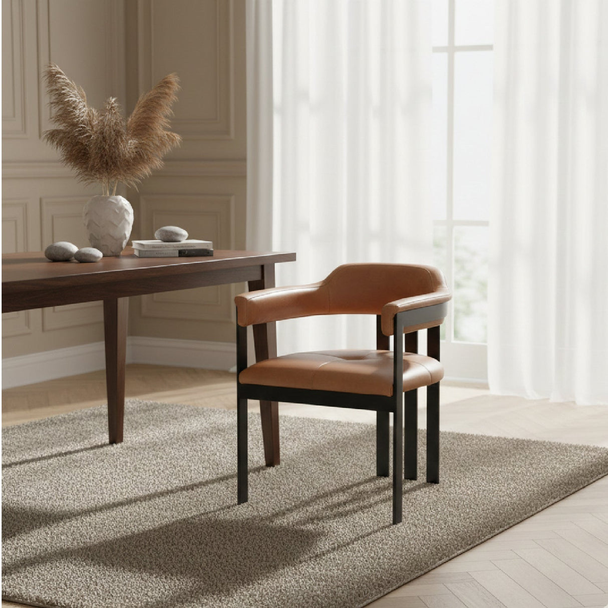 Brown Leather Dining Chair – Hazen – angled view