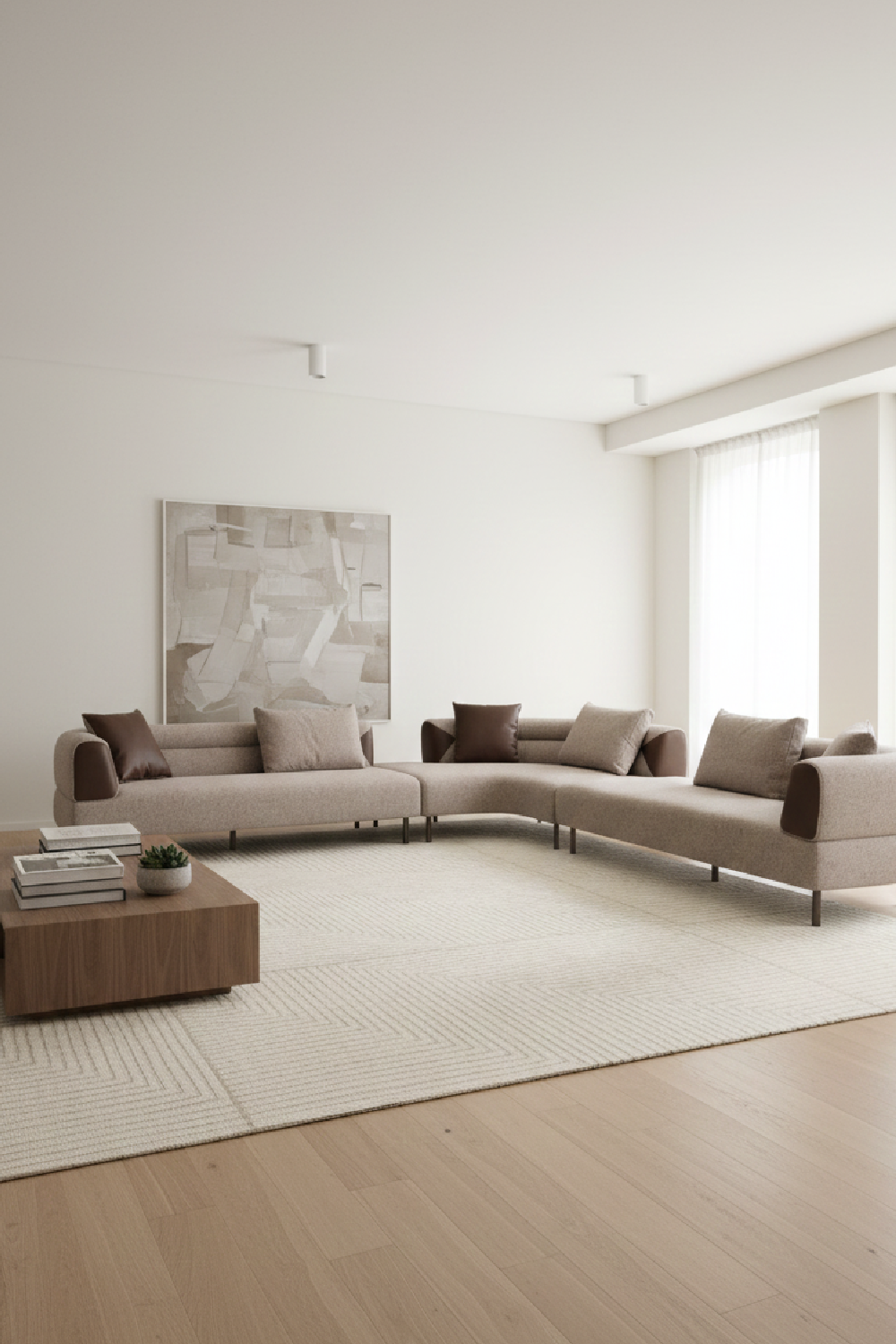 Brown Fabric Sectional Sofa – Plume – angled view