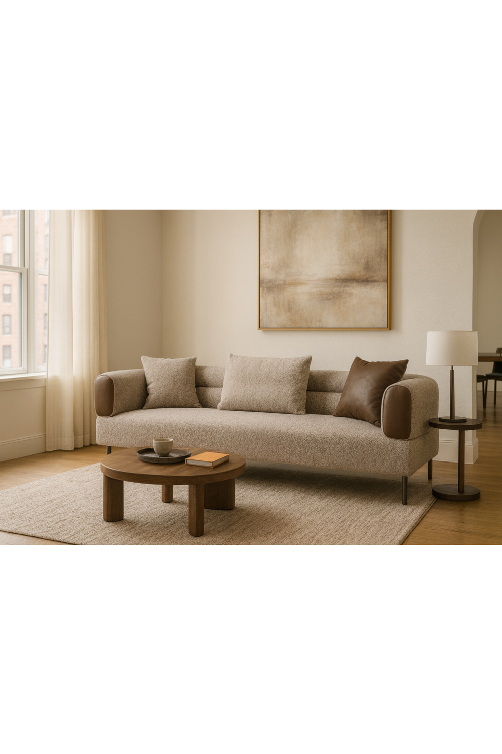 Brown Fabric Sofa – Plume – angled view