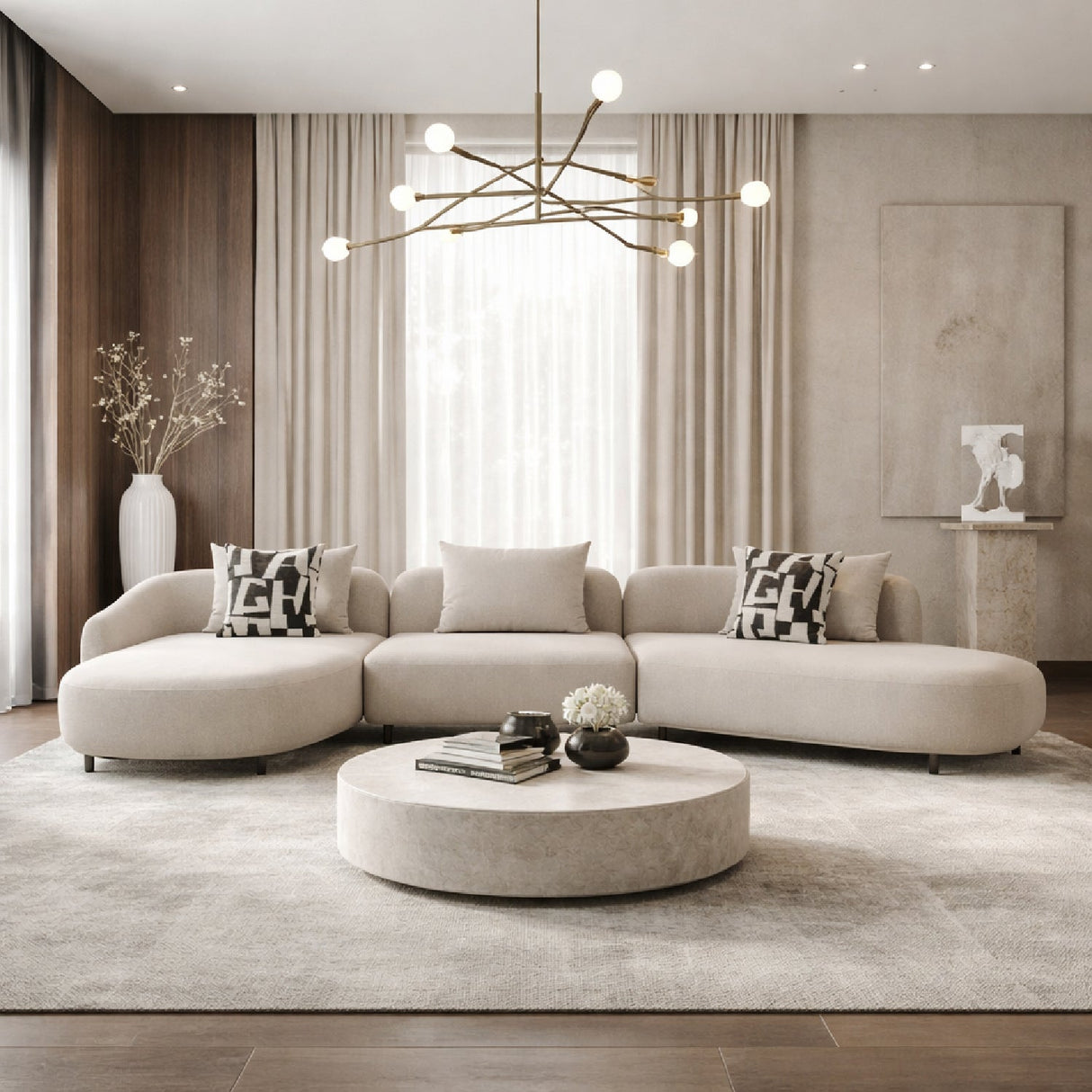 Beige Free-form Sectional Sofa – Marge – angled view