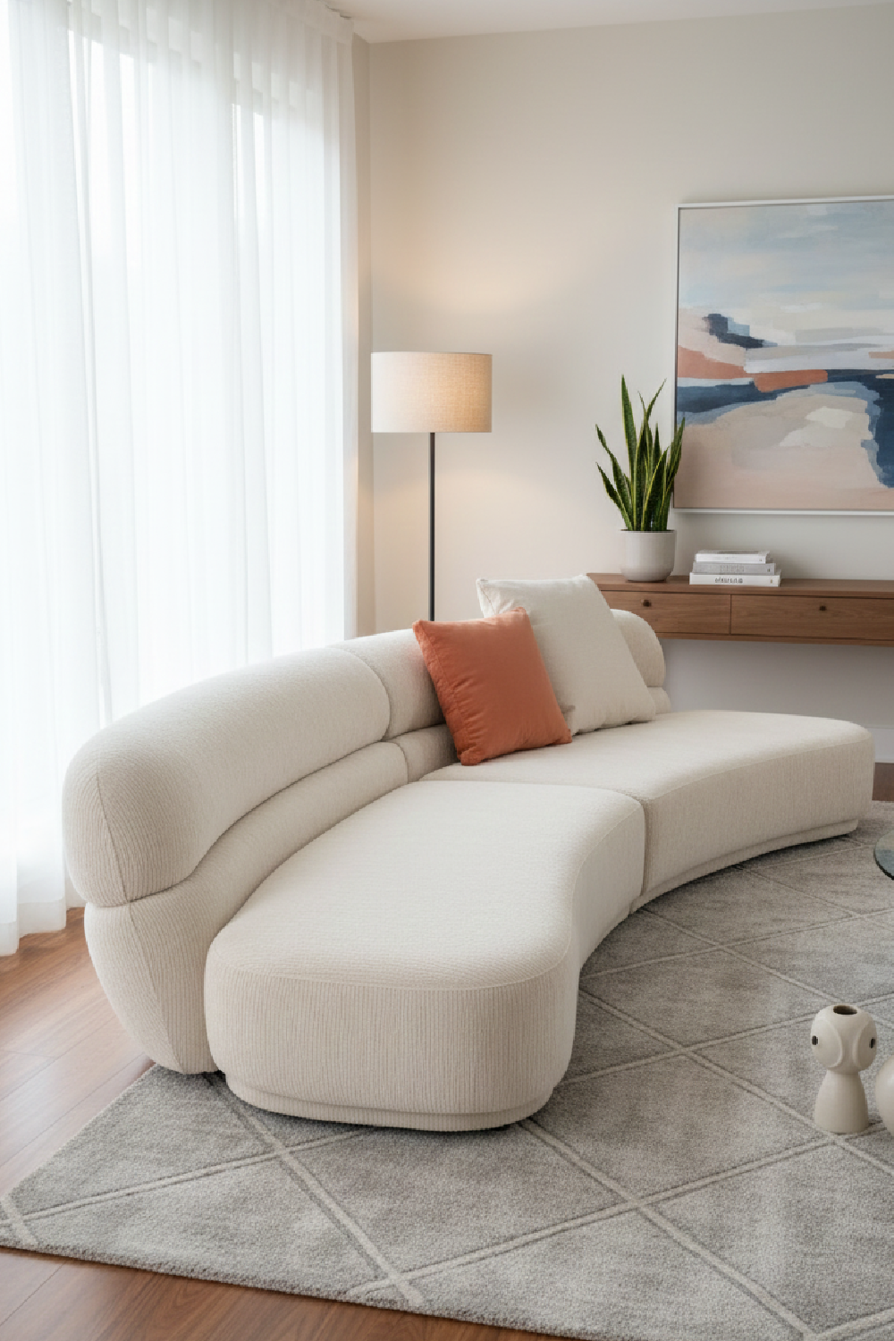 Beige Curved Sectional Sofa – Knight – angled view