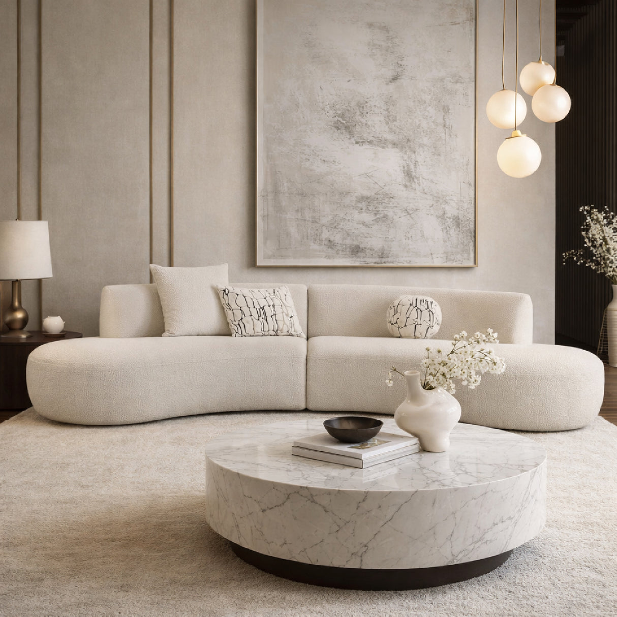 Curved Symmetrical Sectional Sofa – Weldon – angled view