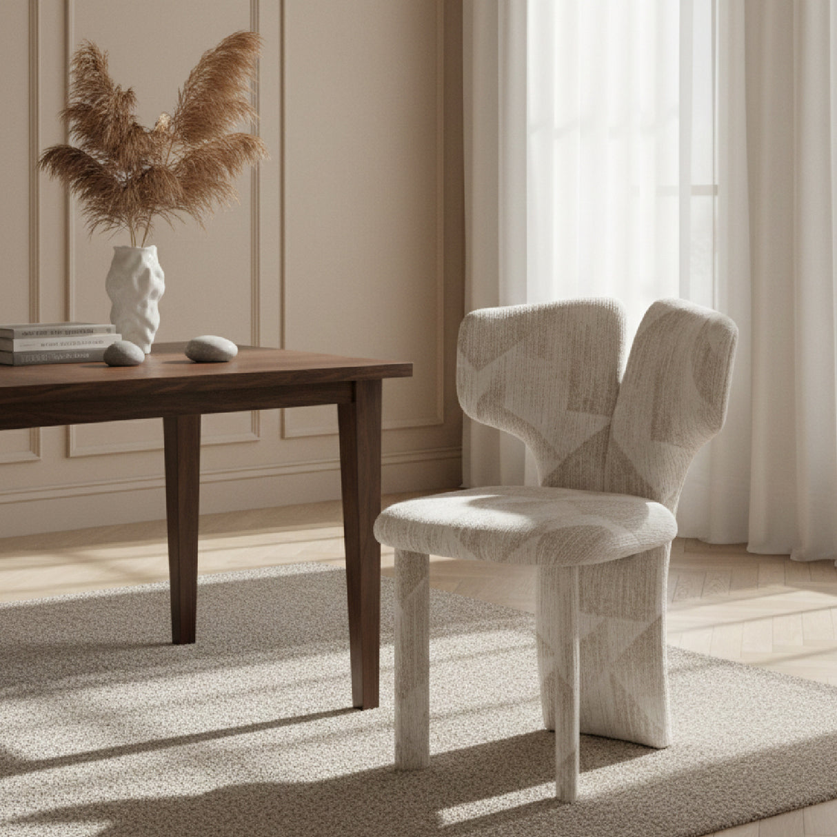 Beige Patterned Dining Chairs (2) – Masuda – angled view