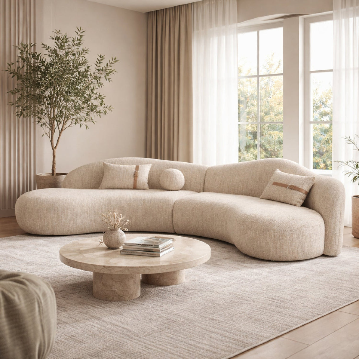 Beige Curved Sectional Sofa | OROA Modern Spiro | Oroa.com