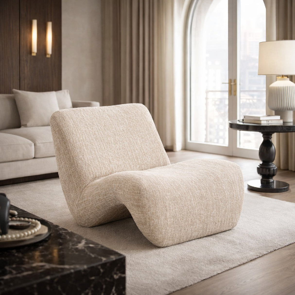 Beige Flowy Armless Accent Chair | OROA Modern Spiro | Oroa.com
