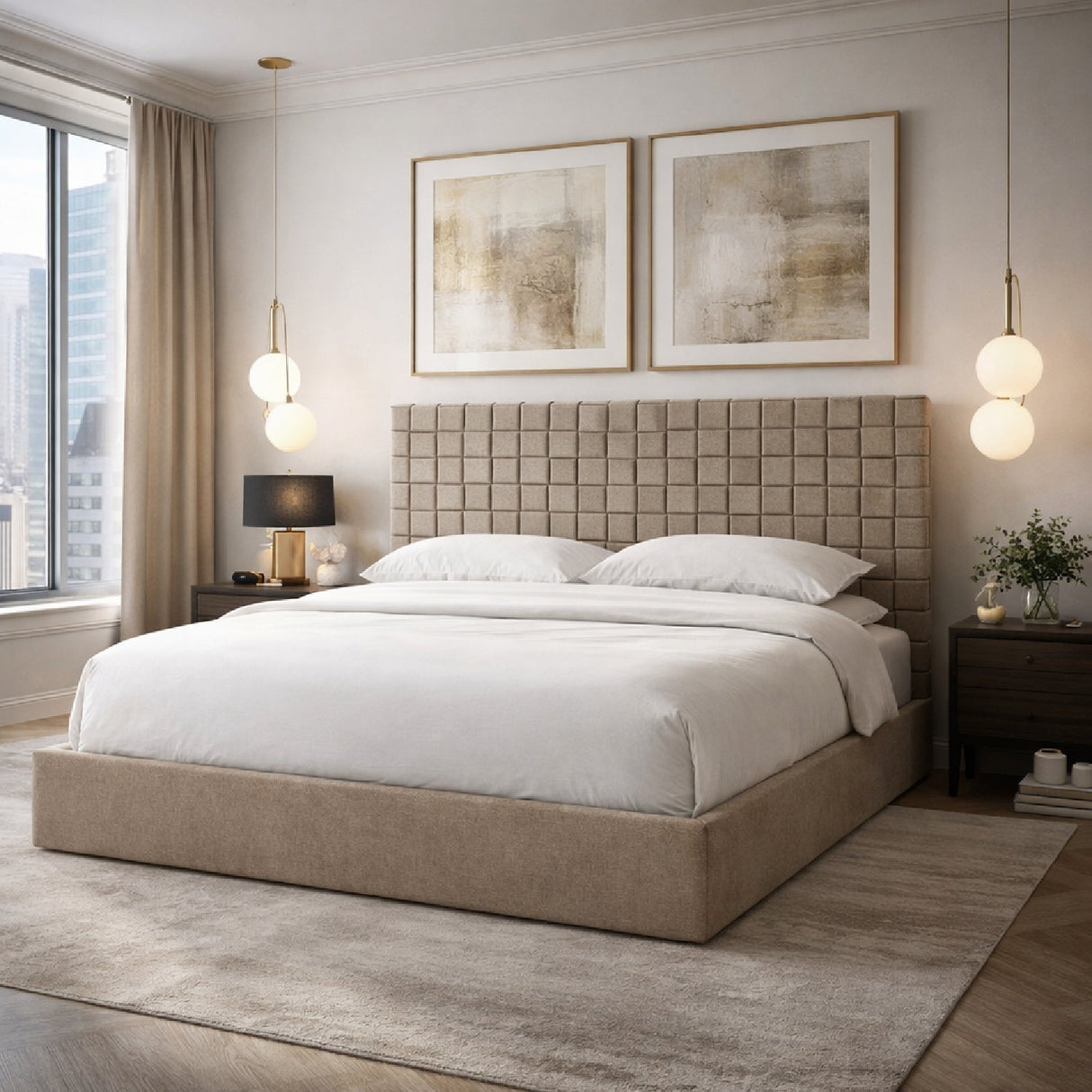 Taupe Woven King Bed | OROA Modern Rousey | Oroa.com