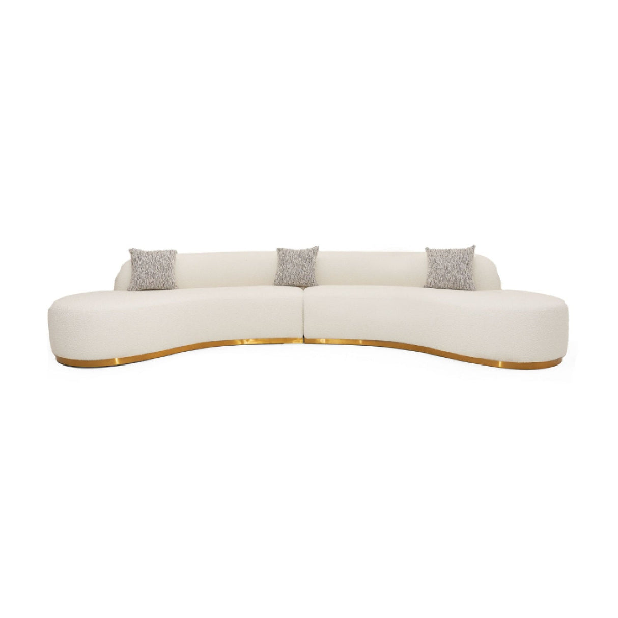 White Curved Sofa with Beige Pillows – Frontier – front view