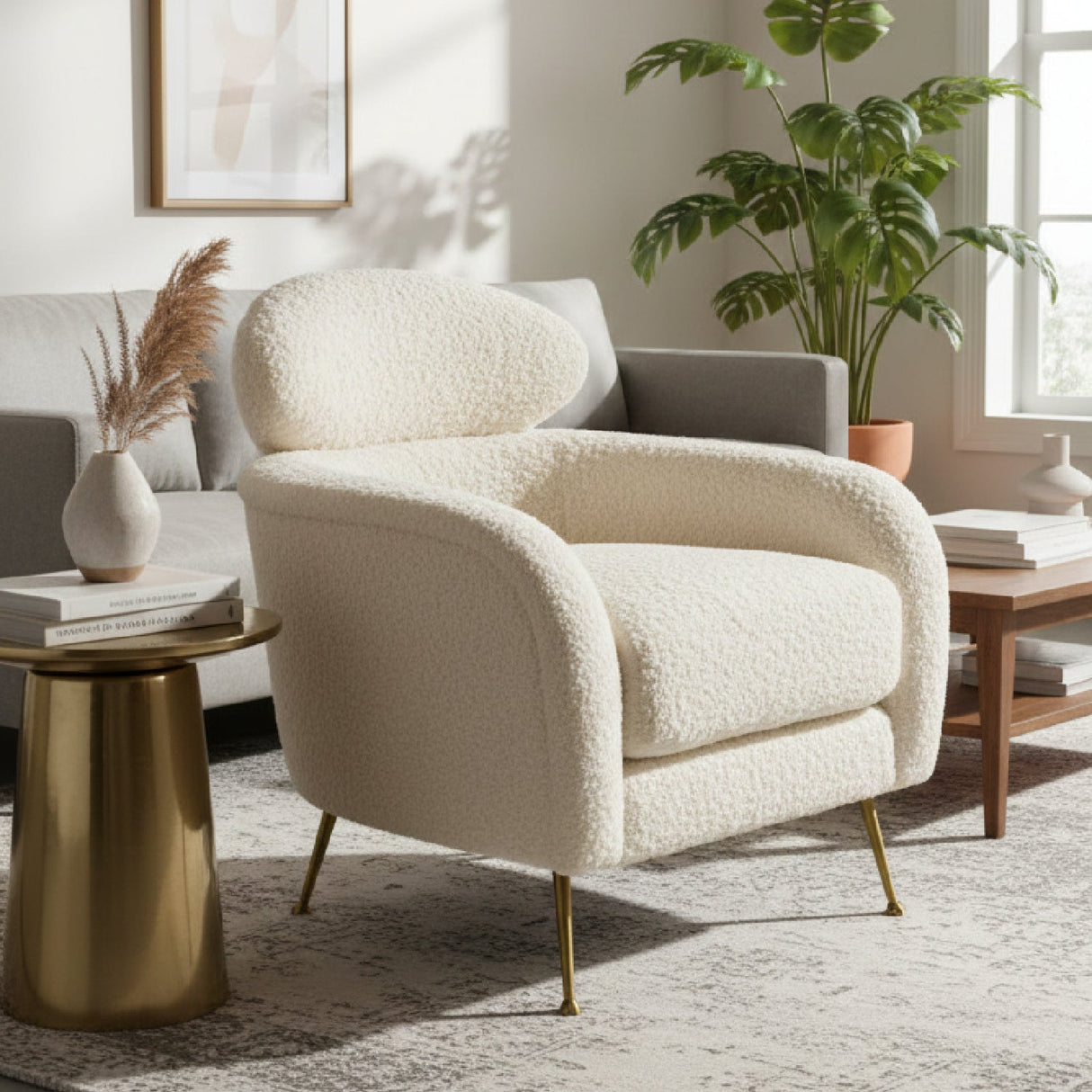 White Fur Lounge Chair – Altura – angled view