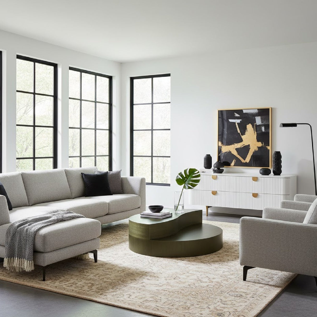 Gray Brass Tiered Coffee Table | OROA Modern Avocet | Oroa.com