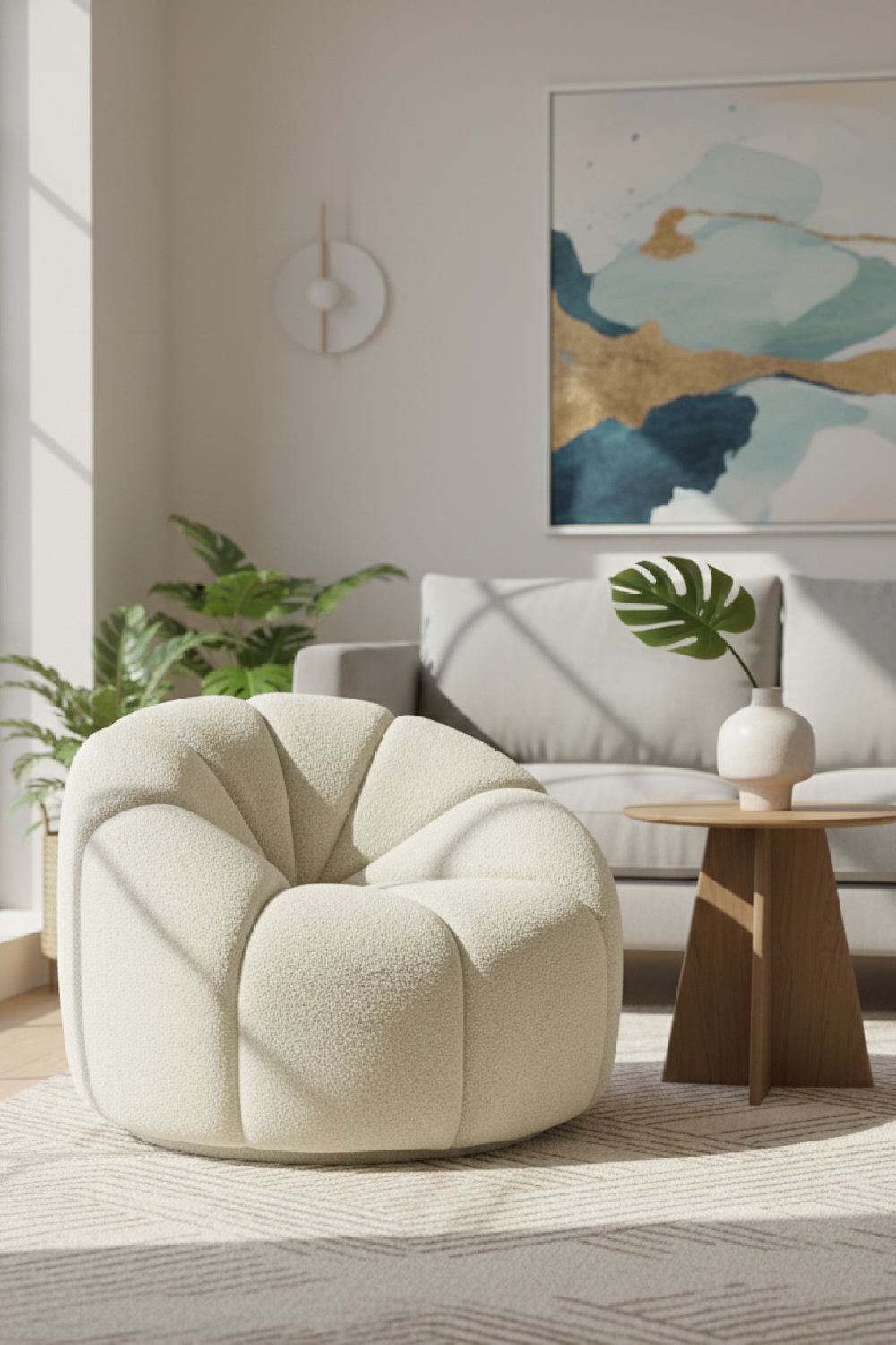 White Sherpa Tufted Swivel Chair | Oroa.com