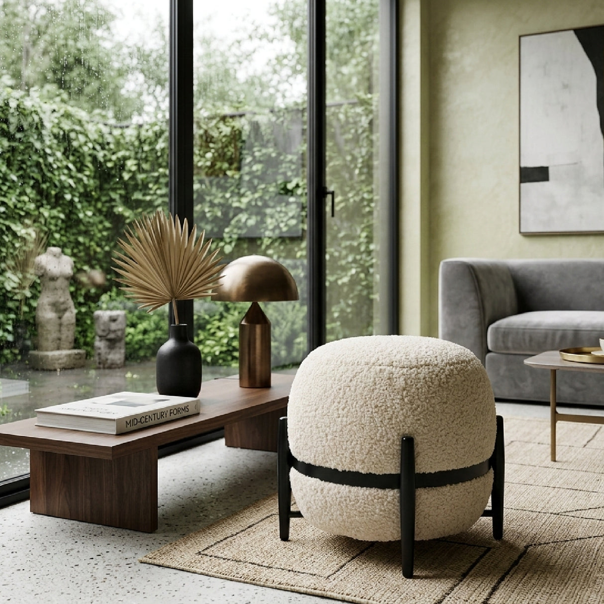 White Sherpa Round Ottoman | OROA Modern Fouston | Oroa.com