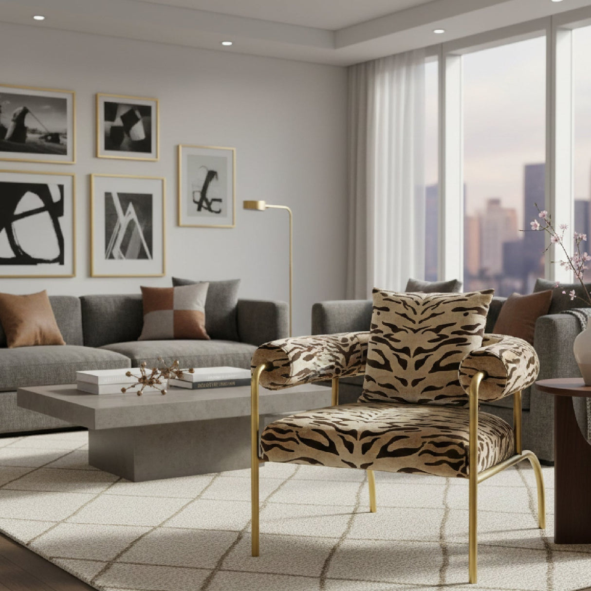 Gold Zebra Print Accent Chair – Kola – angled view