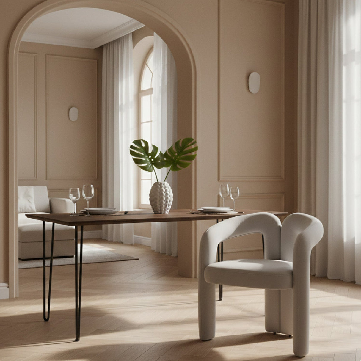 White Velvet Dining Chair – Ellen – angled view