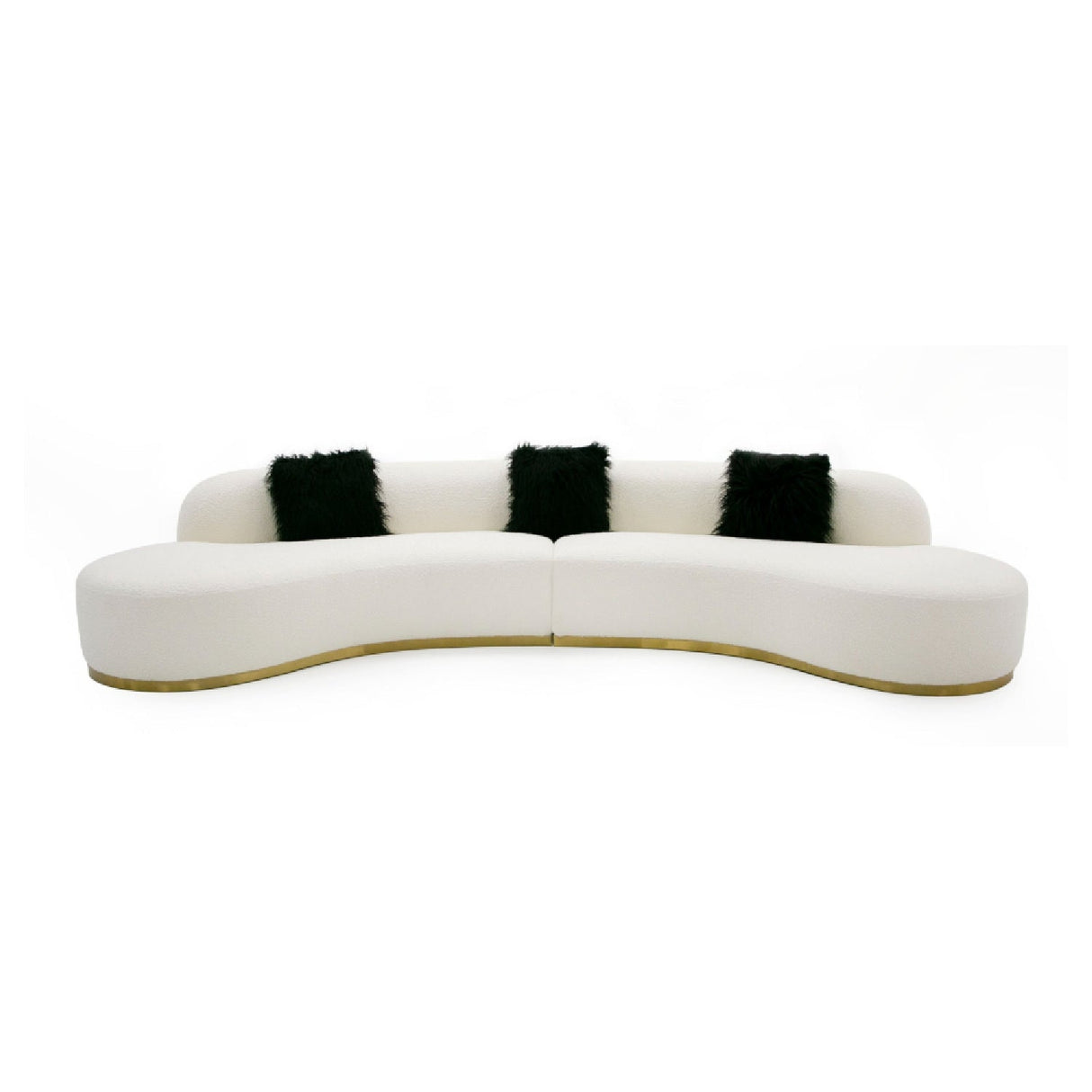 White Curved Sofa with Black Pillows – Frontier – front view