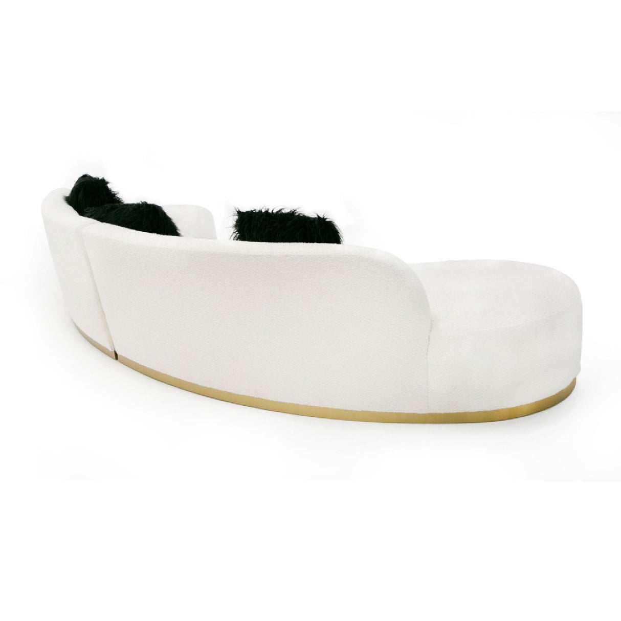 White Curved Sofa with Black Pillows – Frontier – rear view
