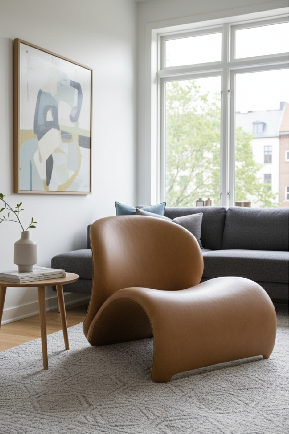 Curved Brown Leather Accent Chair | Oroa.com