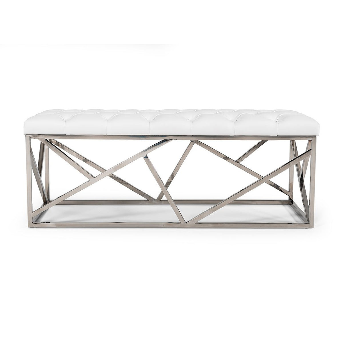 Tufted White Vegan Leather Bench | OROA Modern Lindsey