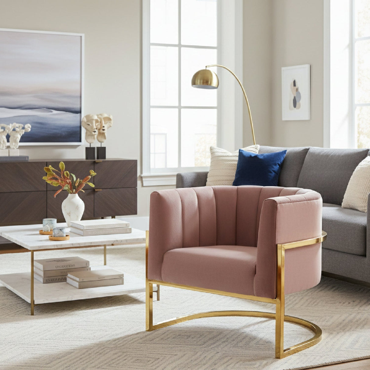 Velvet Channel-Tufted Accent Chair – Landau – angled view