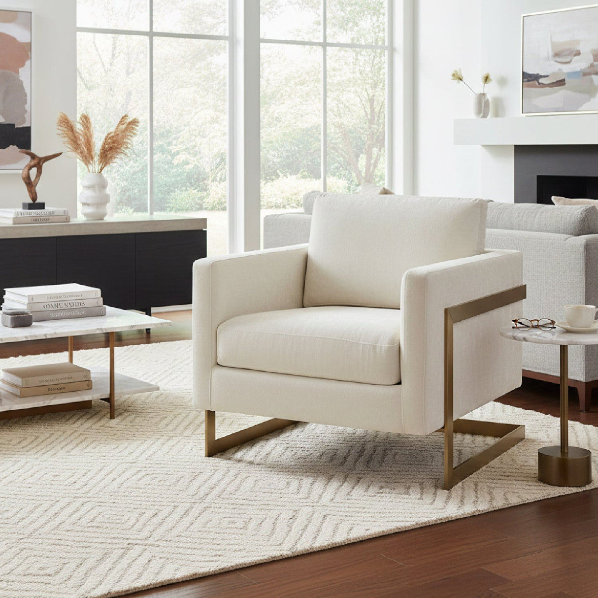 Metal Framed Square Accent Chair – Prince – angled view