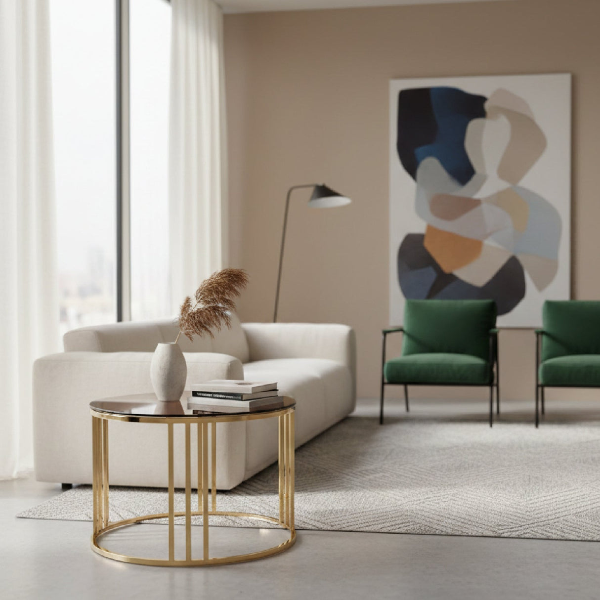 Gold Glass Round End Table – Alondra – angled view