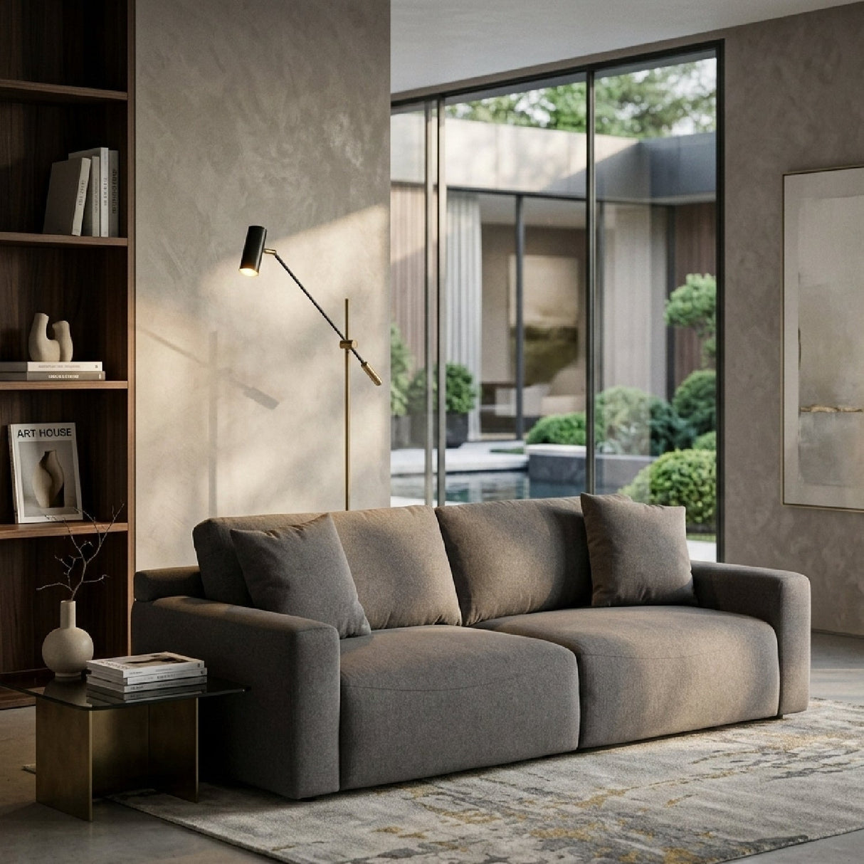 Gray Square-Armed Sofa – Gloria – angled view