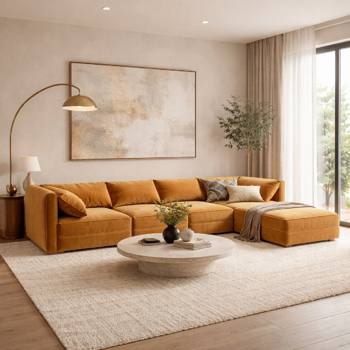 Orange 5-Piece Modular Sofa – Gene – angled view