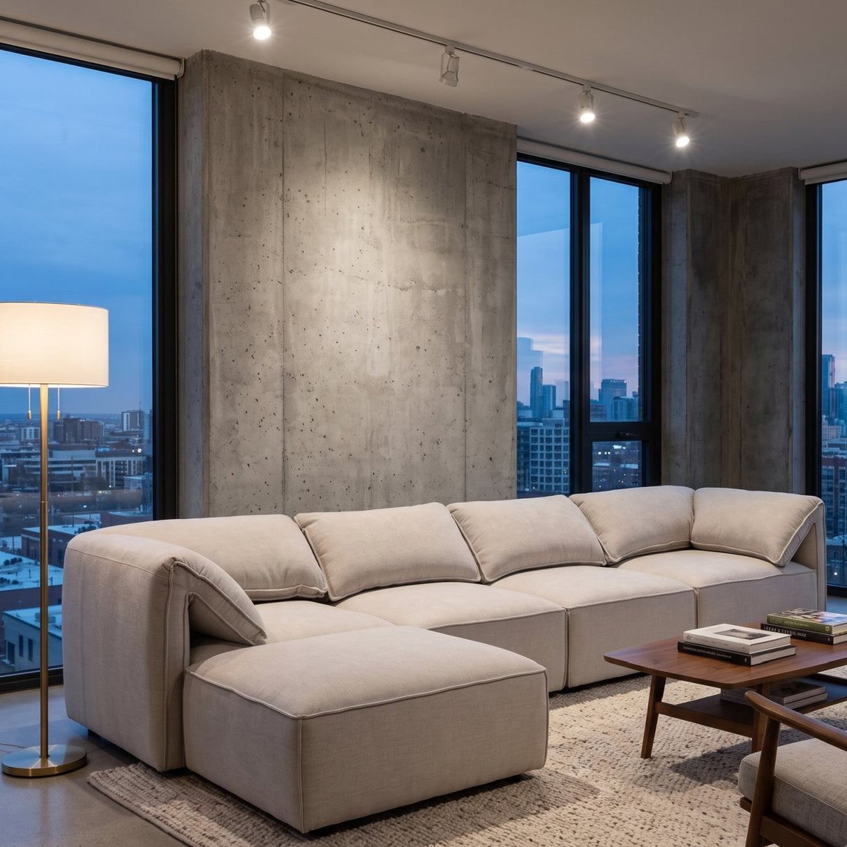 Modern European furniture - Gray Fabric Sectional Sofa - www.oroa.com