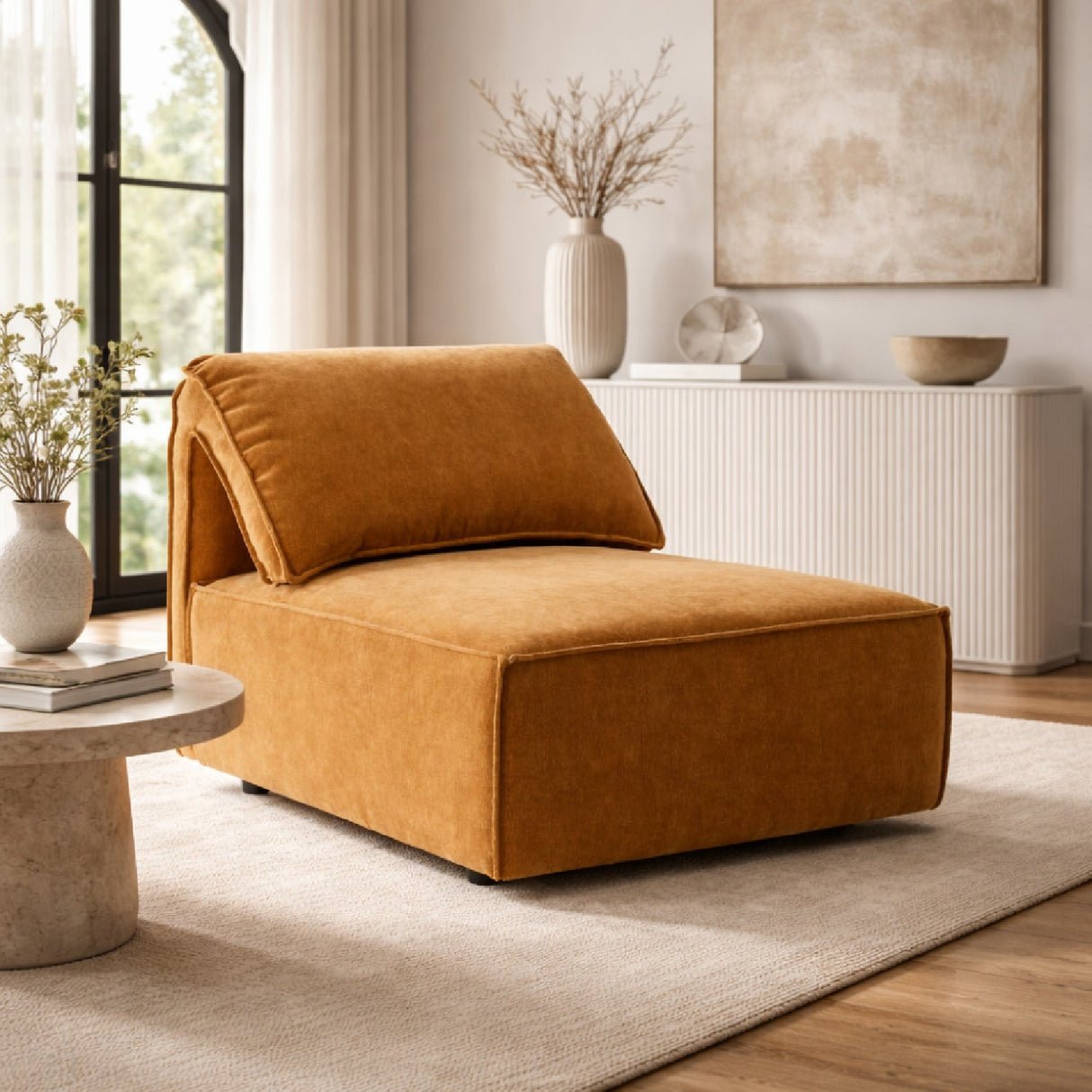 Orange Armless Sectional Sofa – Gene – angled view