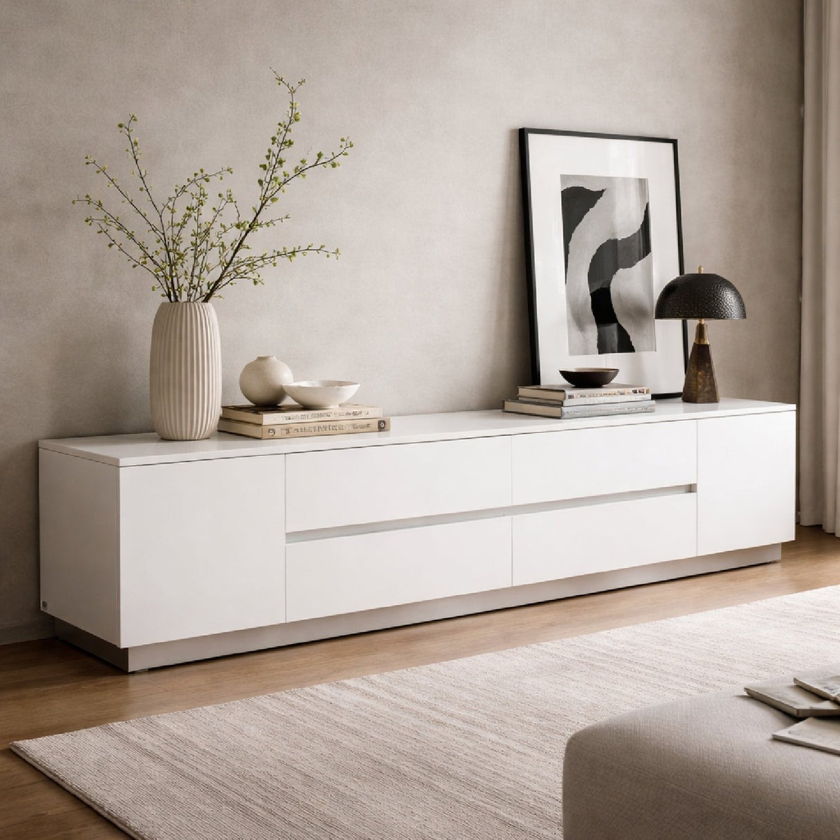 White Crocodile-Textured Sideboard – Skyline – angled view