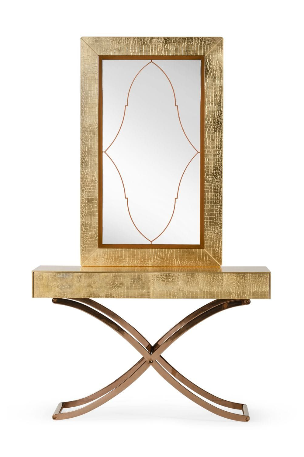 Gold Crocodile Mirror Console Table | OROA Modern Aversa | Oroa.com