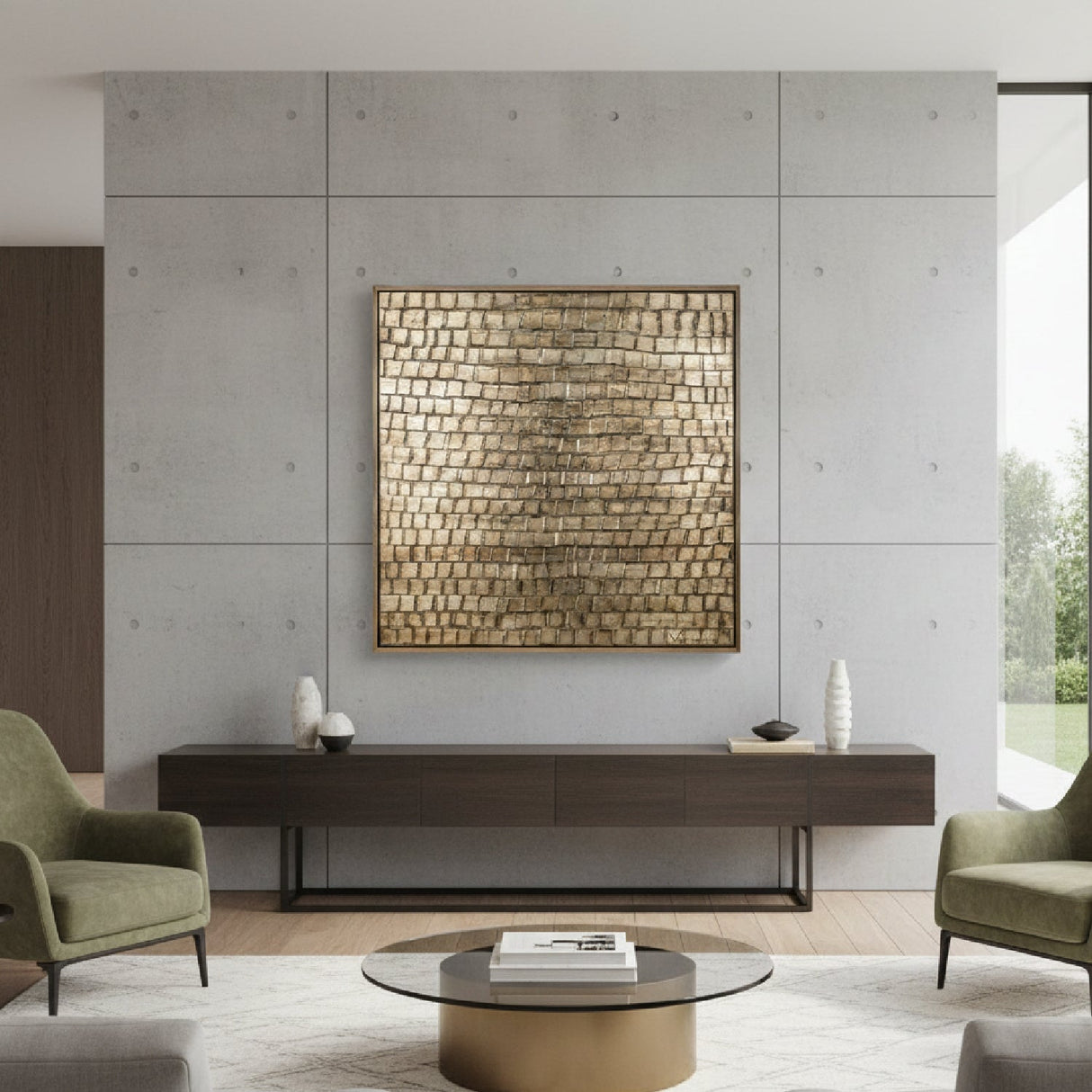 Textured Square Painting 59" x 59" – Jenk – angled view