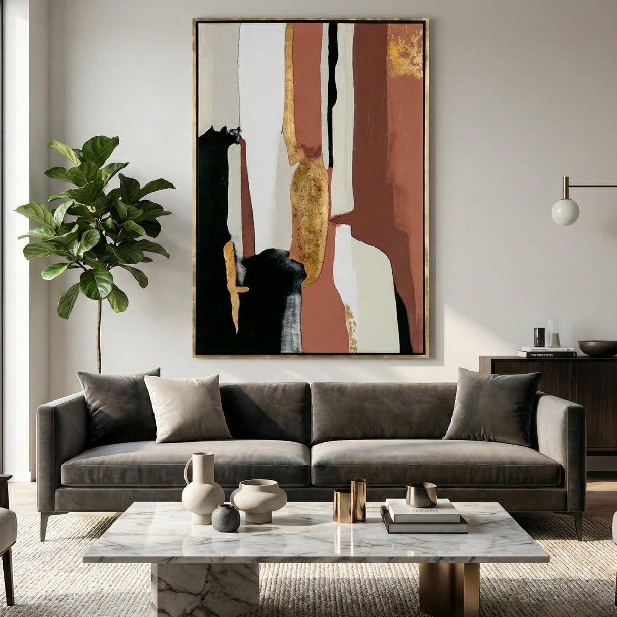 Gold Accented Abstract Painting – Tayde – angled view