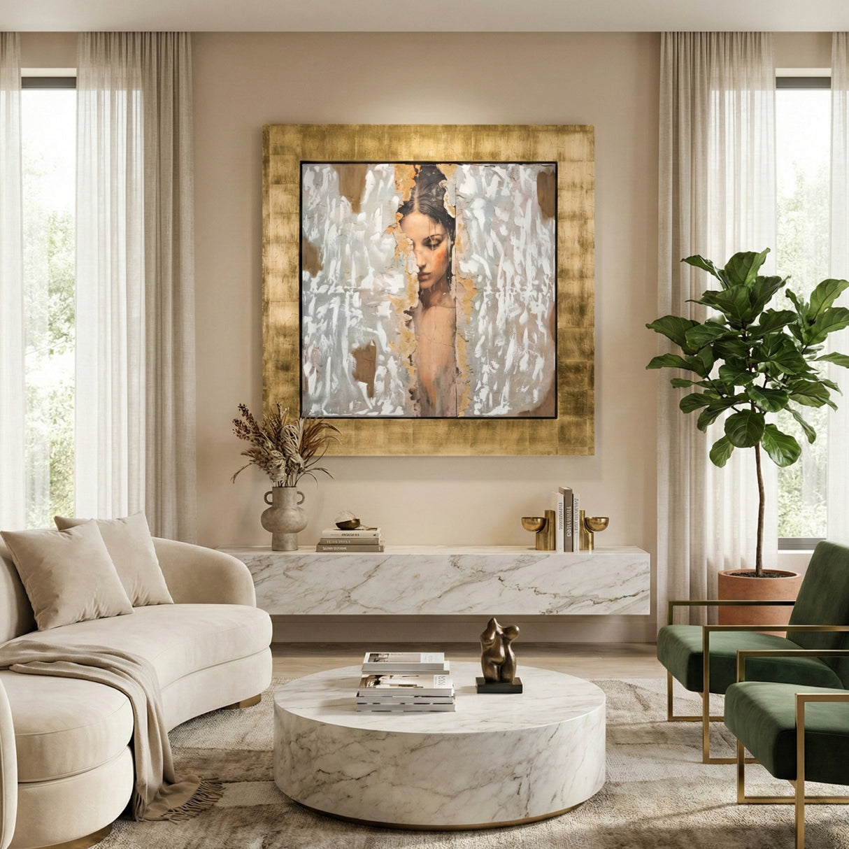 Gold Framed Woman Painting – Stey – angled view