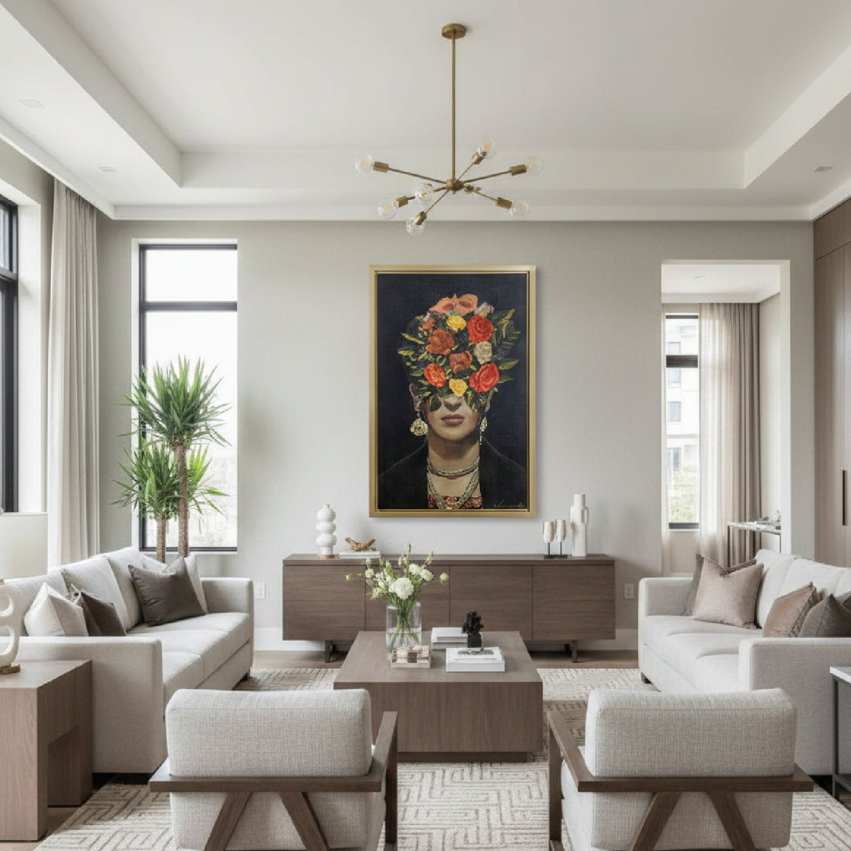 Floral Female Portrait Painting 47" x 71" – Khalo – angled view