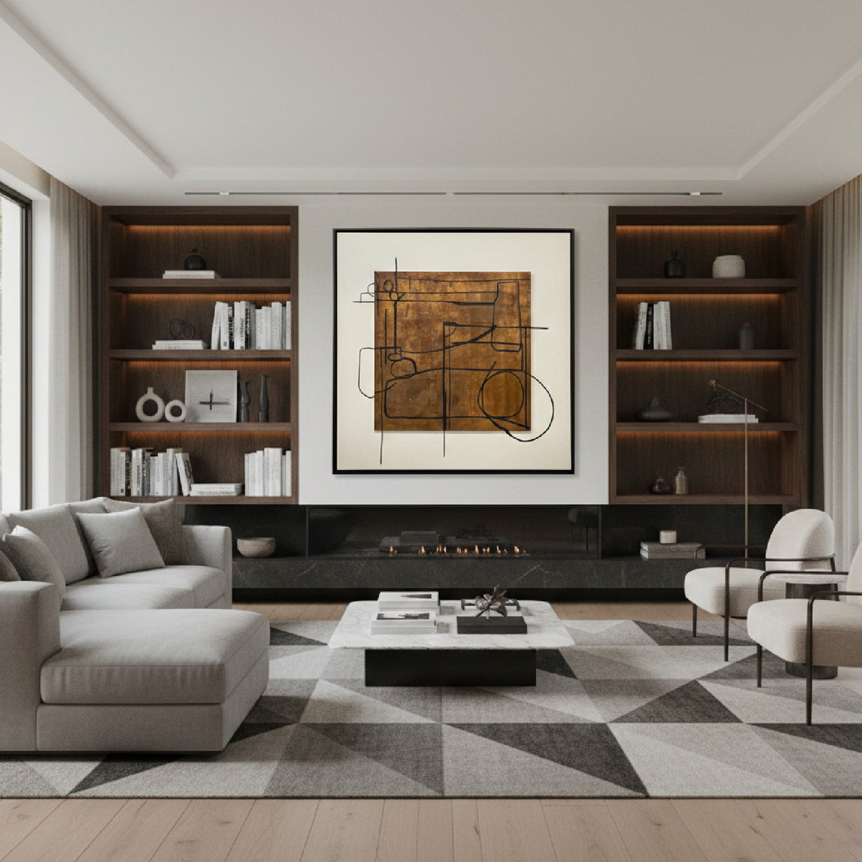 Brown Minimalist Art Print 71" x 71" – Nervo – angled view