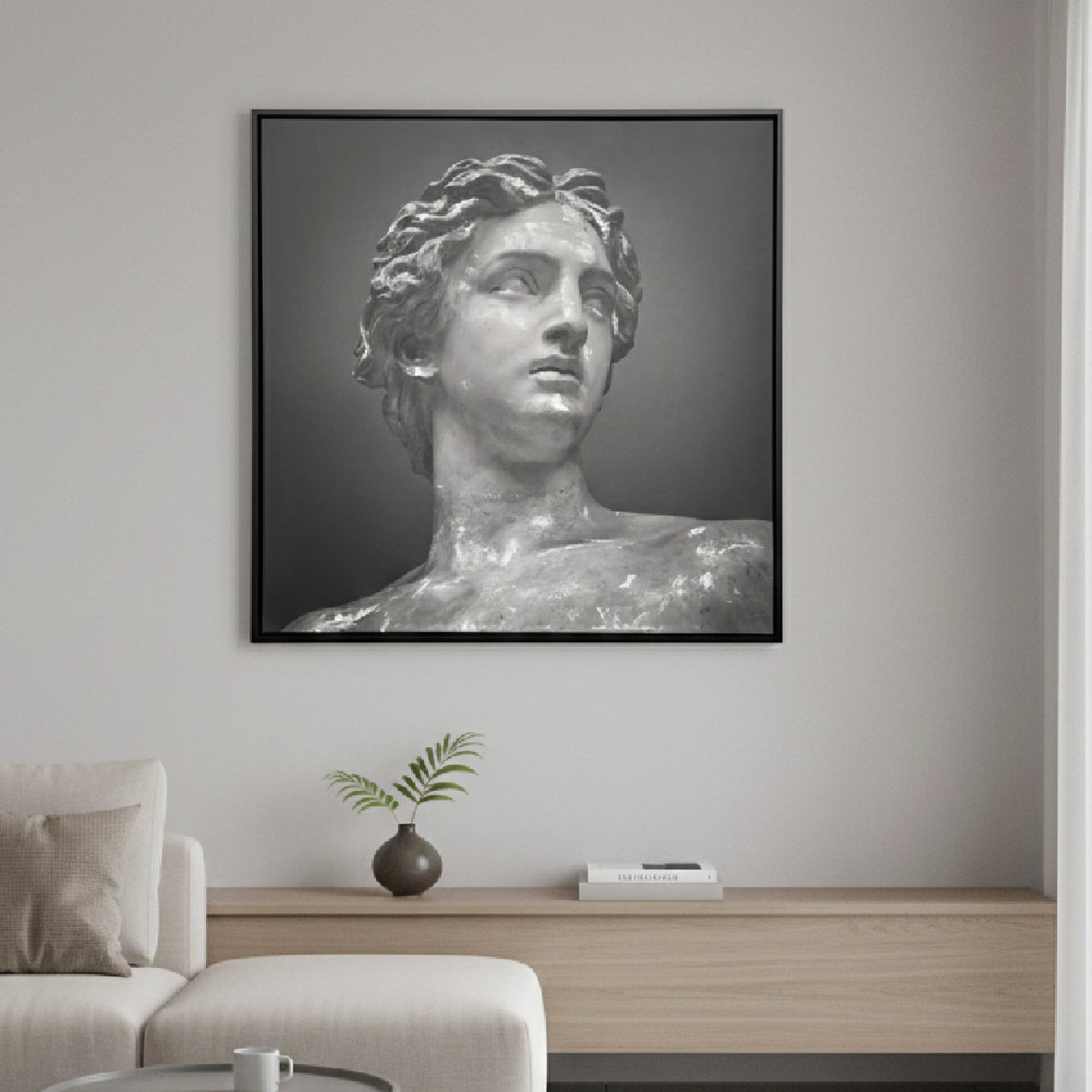 Gray Statue Painting 59" x 59" – Bile – angled view