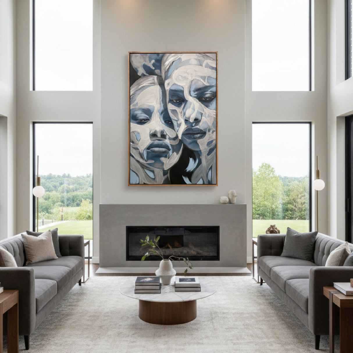 Two Female Portrait Painting 47" x 71" – Sorella – angled view