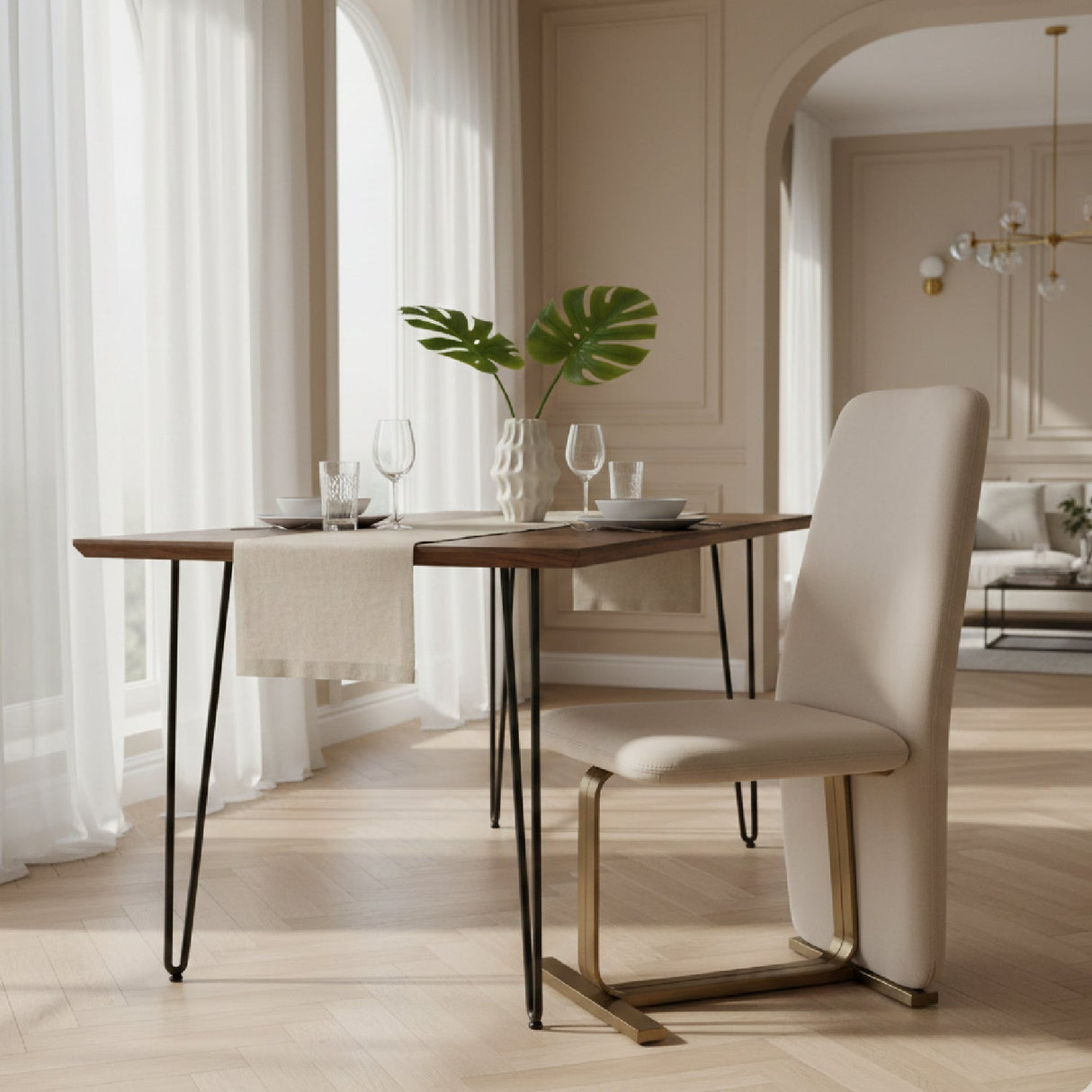 Linen Upholstered Dining Chair Set (2) – Tasha – angled view