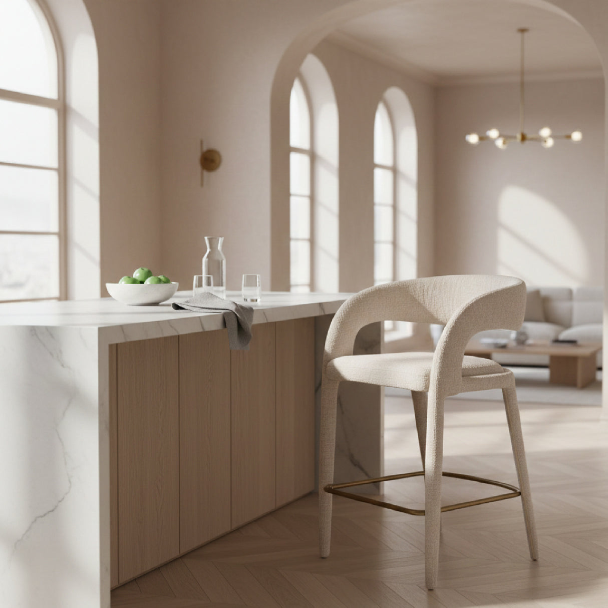 Curved White Counter Chair – Yukon – angled view