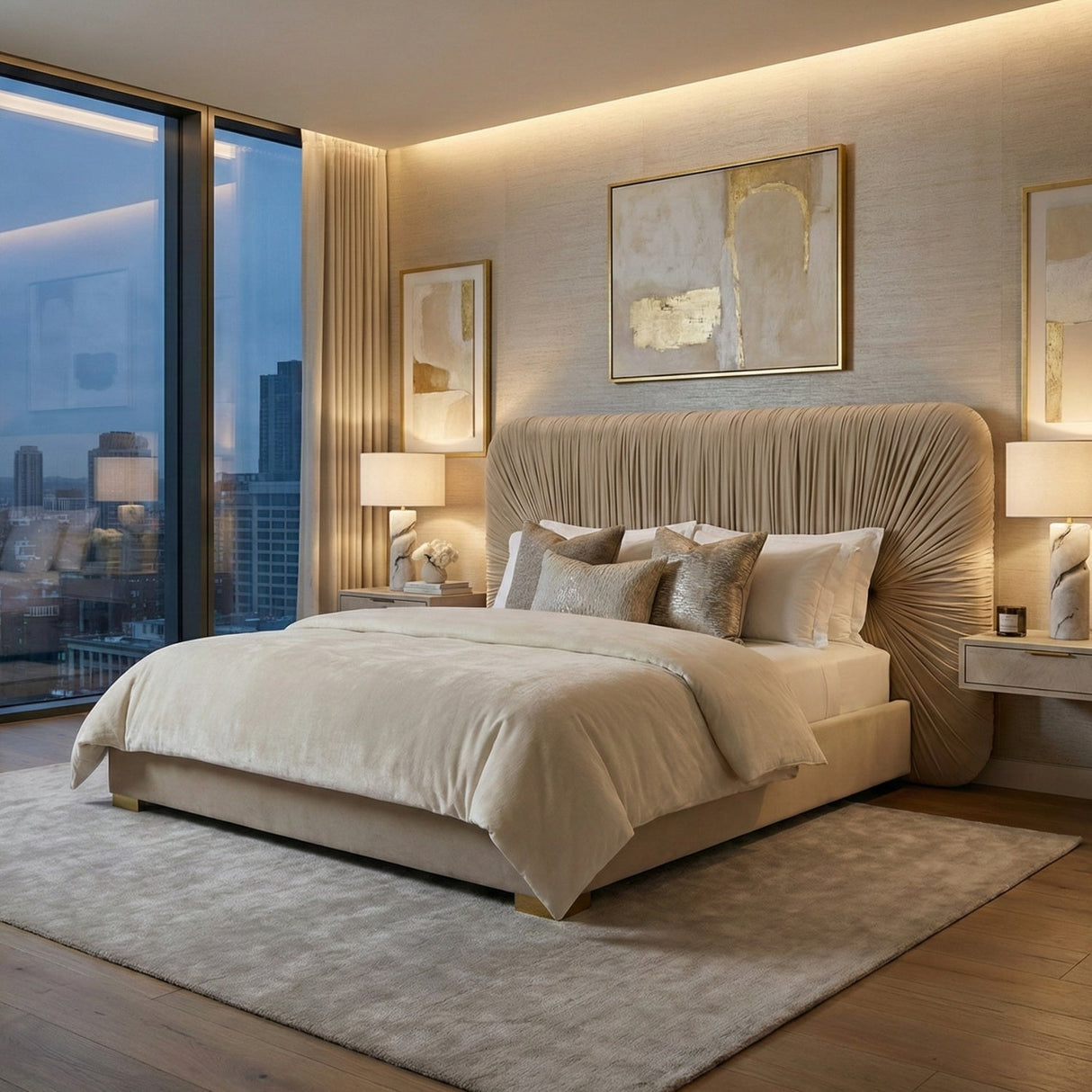 Beige Velvet Bed – Florence – angled view