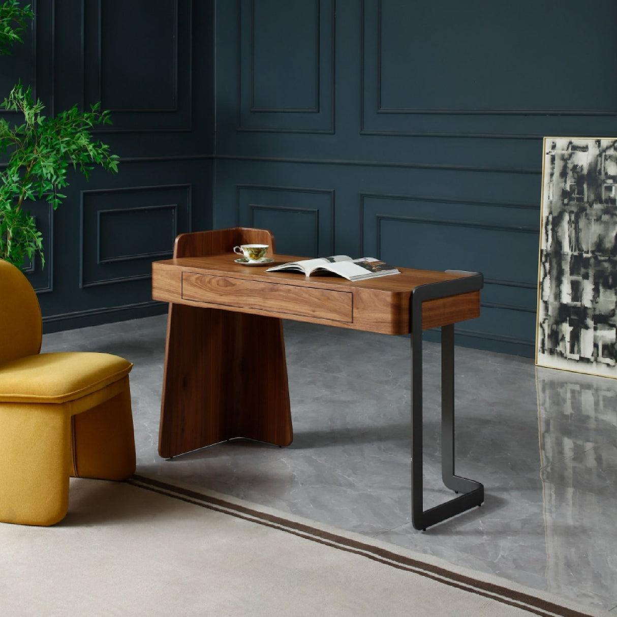 Walnut 2-Drawer Writing Desk – Langford – angled view