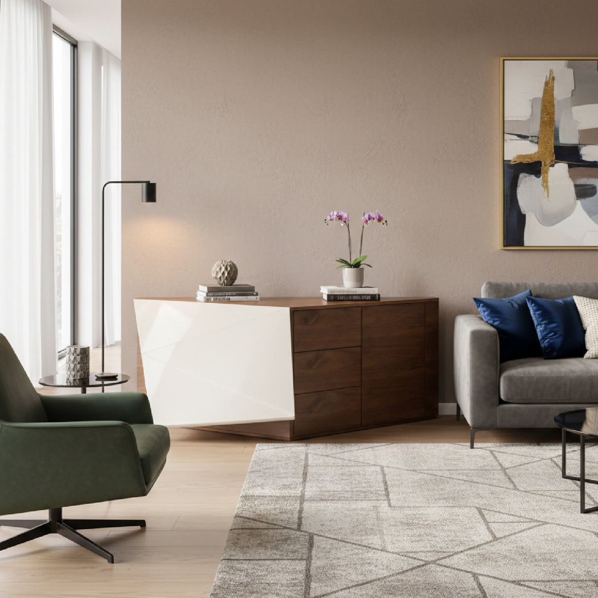 Beige Leather Desk – Kerouac – angled view