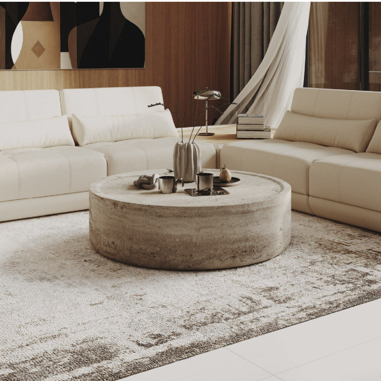 Round Travertine Coffee Table | Oroa.com
