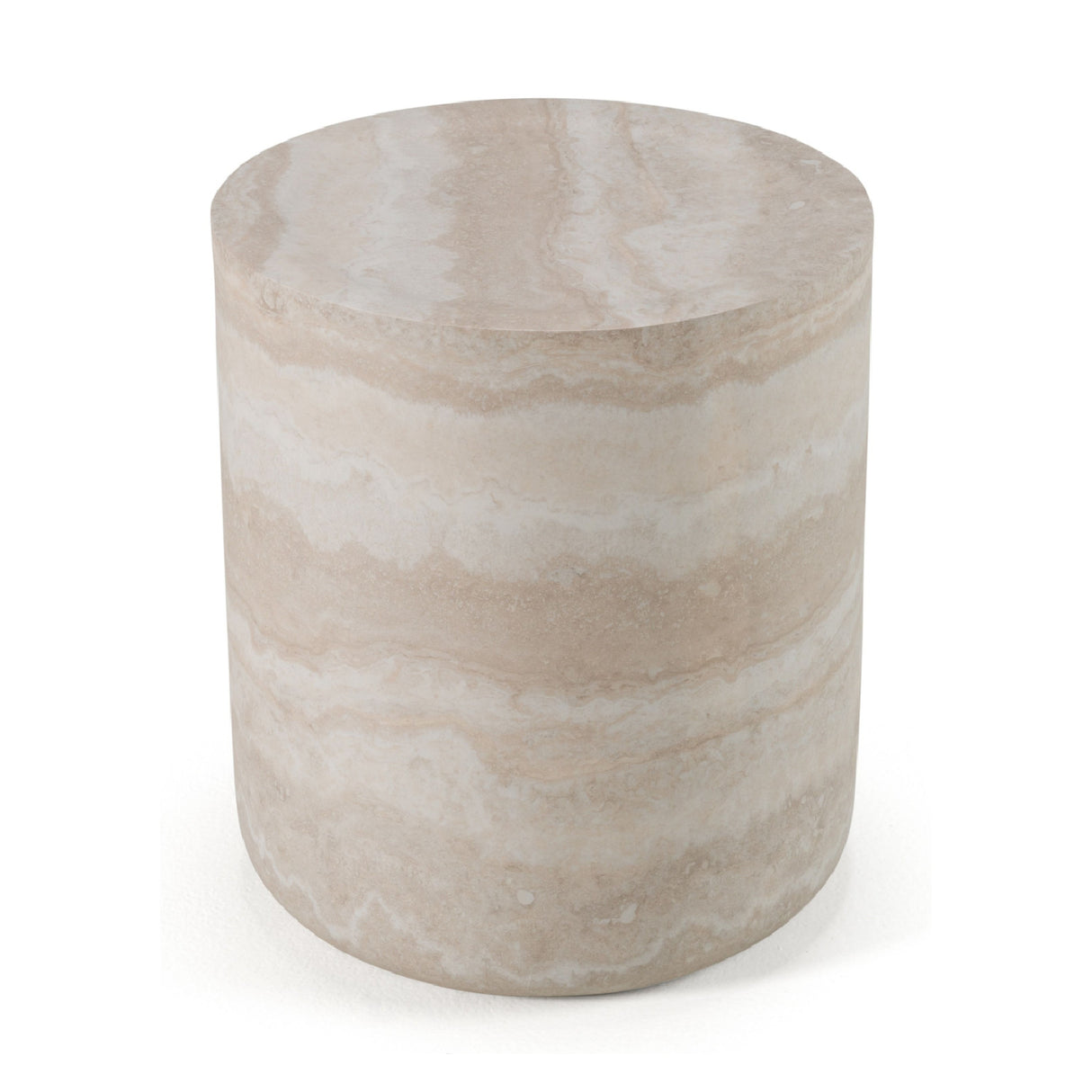 Round Travertine End Table – Cozad – side view